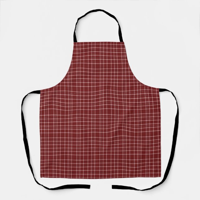 Crisp White und Maroon Fine Line Tartan Schürze (Vorderseite)