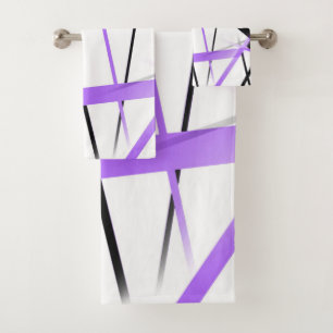 Criss Crossed Lilac und Black Stripes auf Weiß Badhandtuch Set