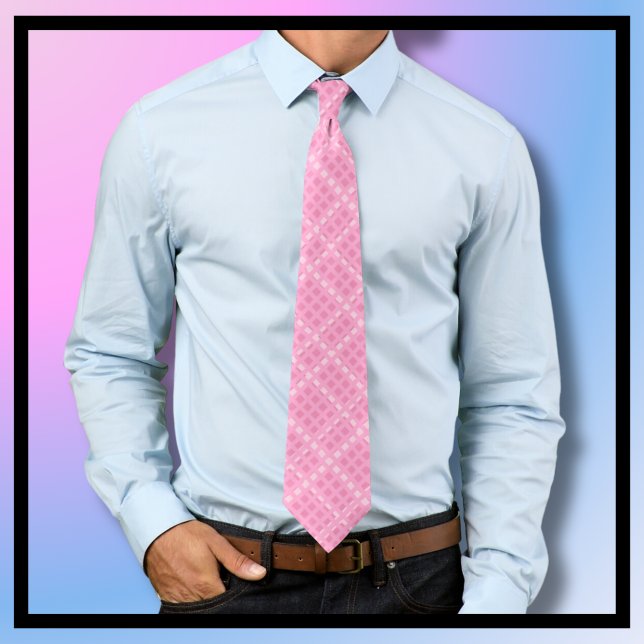 Crisscross Gingham Karo Pink und White Necktie Krawatte (Von Creator hochgeladen)