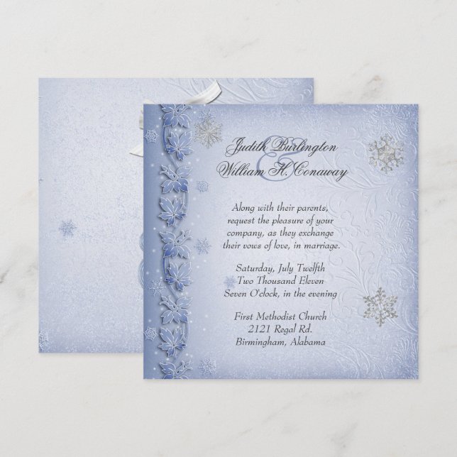 Cristal Blue Snowflakes Invitation au mariage d'hi (Devant / Derrière)