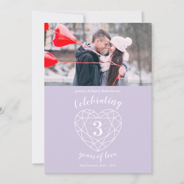 Cristal coeur anniversaire 3 ans photo invitations (Devant)