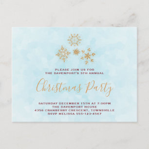 Cristaux Golden Snowflake sur Invitation bleu givr