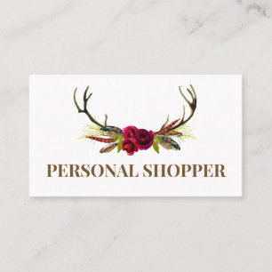 Cristian White & Boho Floral Antler Personal Shopp Visitenkarte