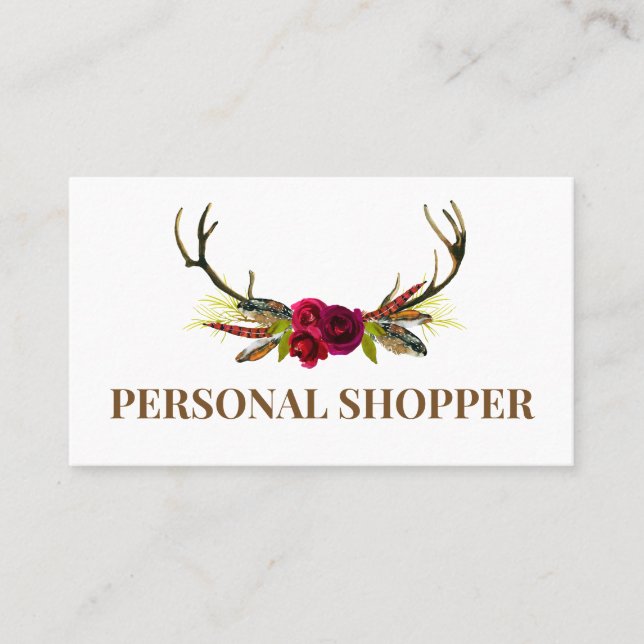 Cristian White & Boho Floral Antler Personal Shopp Visitenkarte (Vorderseite)