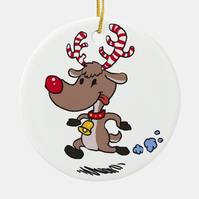 Cristmas Rentier läuft | Hintergrundfarbe auswähle Keramik Ornament (Vorne)