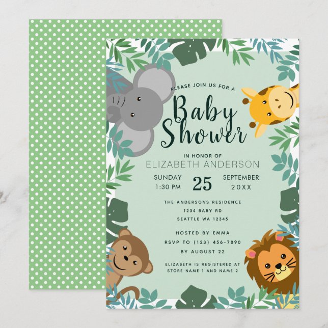 Critère de la jungle Invitation Baby shower (Devant / Derrière)
