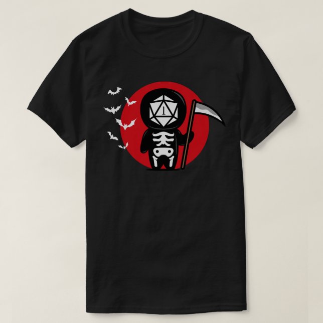 Critical Versag Grim Sensenmann Polyhedral D20 Dic T-Shirt (Design vorne)