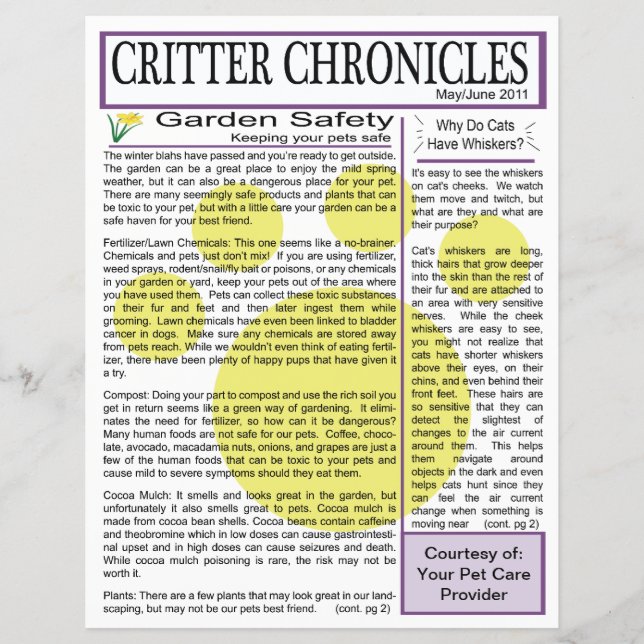 Critter Chronicles Newsletter - Mai/Juni 2011 Flyer (Vorne)