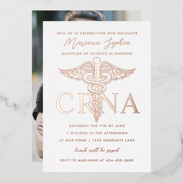 CRNA Krankenpflege Abschluss Gold Foil Einladung (Vorderseite/Rückseite)