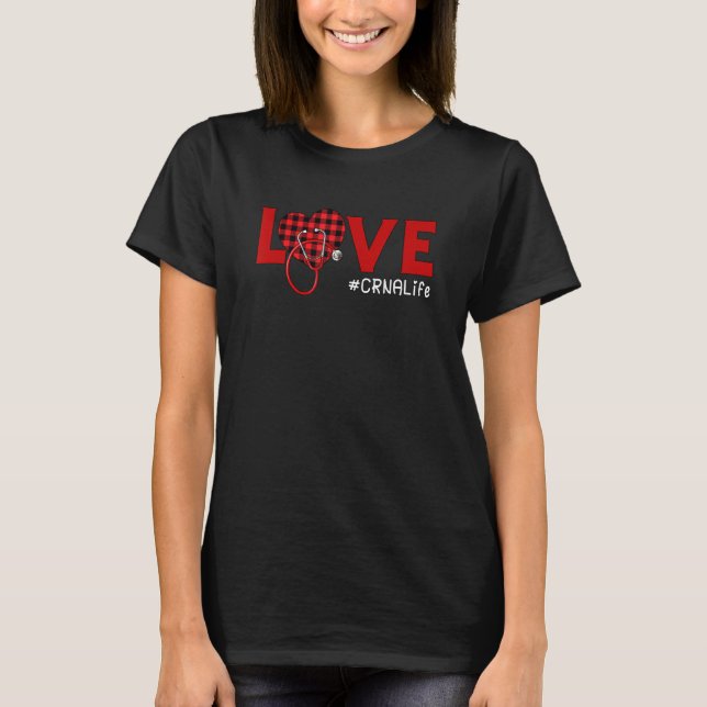 Crna Nurse Kariert Red Liebe Heart Stethoscope Rn  T-Shirt (Vorderseite)