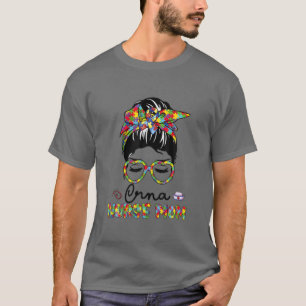 CRNA Nurse Messy Bun Autism Liebe Herz Stethoskop T-Shirt