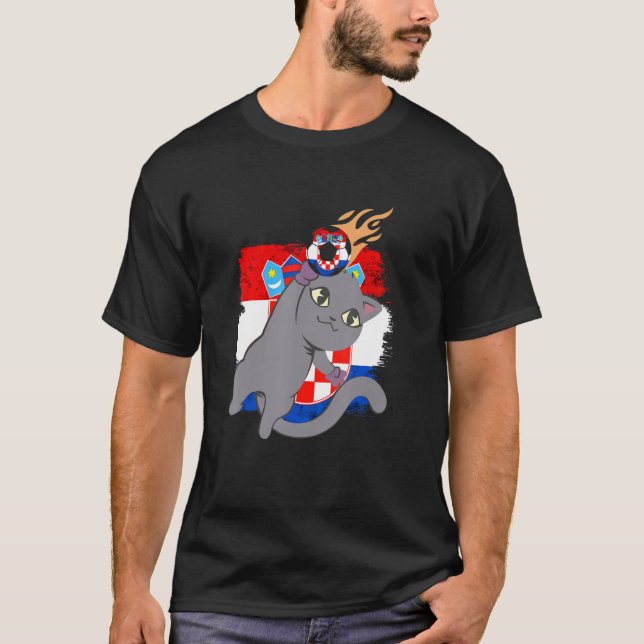 Croatia Croatian Flag Cat Croatian Pride Croatian  T-Shirt (Vorderseite)