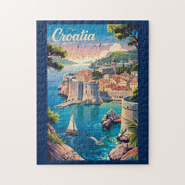Croatia Dubrovnik Illustration Travel Art Vintage (Vertikal)