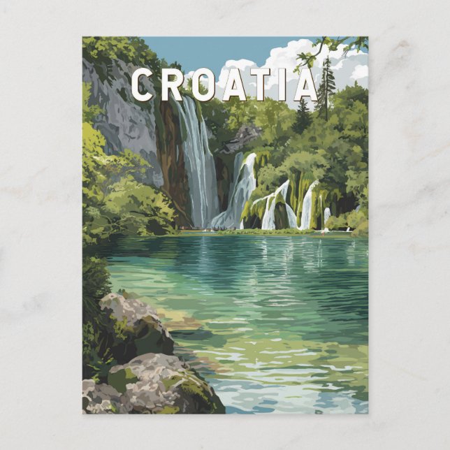 Croatia Illustration Travel Art Vintage Postkarte (Vorderseite)