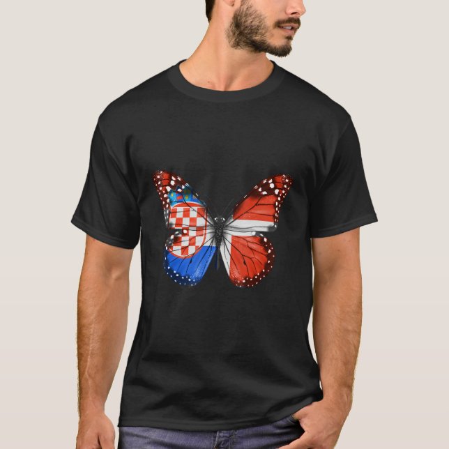 Croatian Danish Flag Butterfly T-Shirt (Vorderseite)