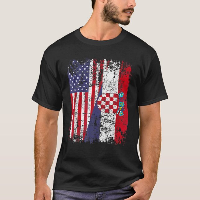 CROATIAN ROOTS Half American Flag CROATIA T-Shirt (Vorderseite)