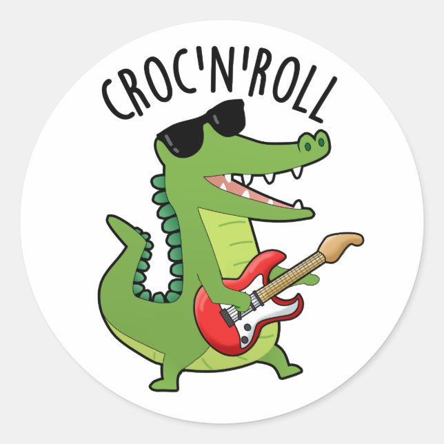 Croc N Roll Funny Crocodile Pub Runder Aufkleber (Vorderseite)