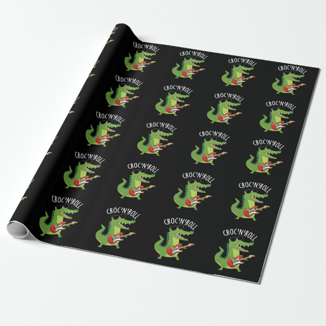 Croc N Roll Funny Crocodile Pun Dark BG Geschenkpapier (Ungerollt)