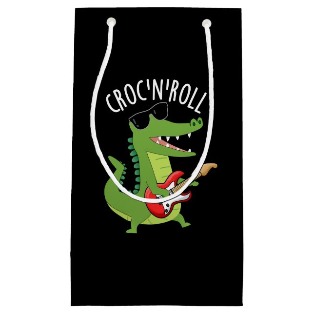 Croc N Roll Funny Crocodile Pun Dark BG Kleine Geschenktüte (Vorderseite)