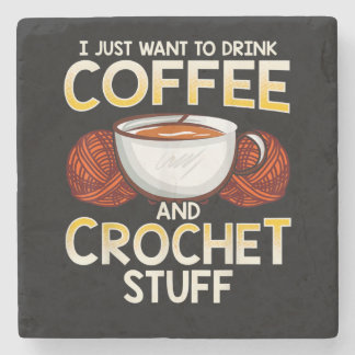 Crochet Coffee and Lover Knitter T - Shirt Steinuntersetzer