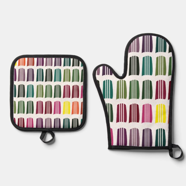 Crochet Colorful Knittergarn Muster Crochet Ofenhandschuh & Topflappen-Set (Vorderseite)