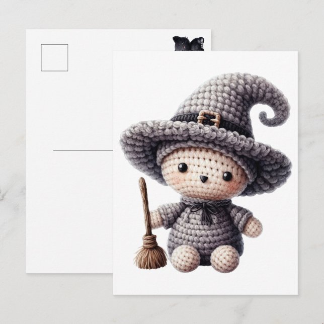 Crochet Cute Witch Feiertagspostkarte (Vorne/Hinten)