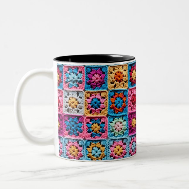 Crochet Granny Square Craft Zweifarbige Tasse (Links)