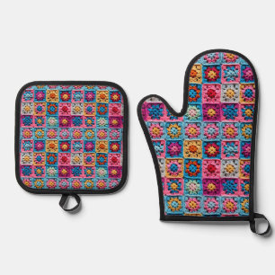 Crochet Granny Square Mustereffekt Ofenhandschuh & Topflappen-Set