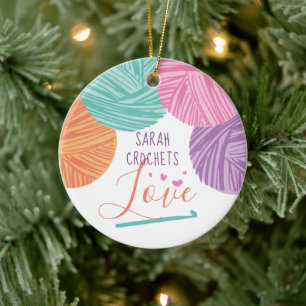 Crochet Haken Garn Liebe personalisiert Weihnachts Keramik Ornament