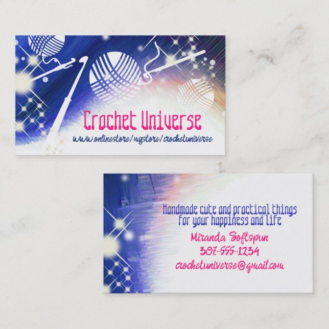 Crochet hooks yarn space universe craft show visitenkarte (Vorne/Hinten)