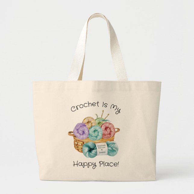 Crochet ist mein glücklicher Ort Personalisiert Jumbo Stoffbeutel (Vorne)
