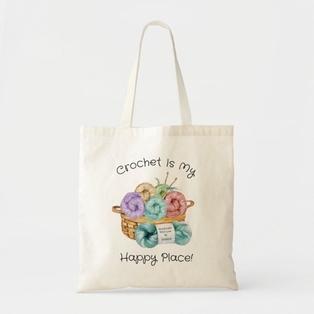 Crochet ist mein glücklicher Ort Personalisiert Tragetasche (Vorne)