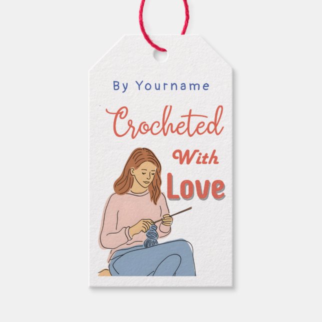 Crochet mit Liebe Handgefertigt Geschenketikett mi Geschenkanhänger (Vorderseite)
