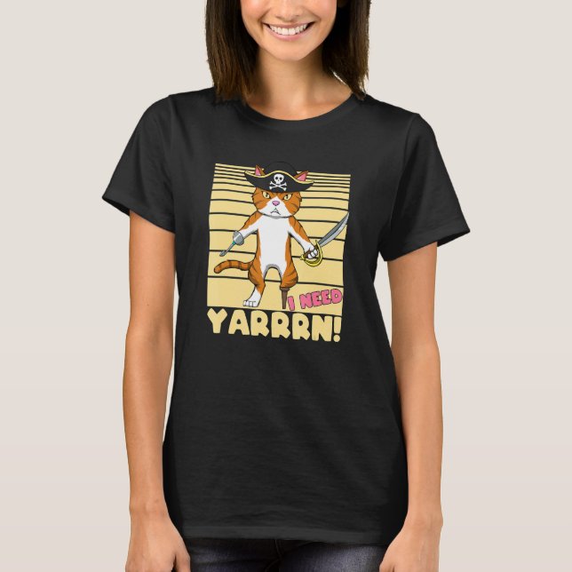 Crochet Puppe Pirate Katze mit Haken-Crocheter T-Shirt (Vorderseite)