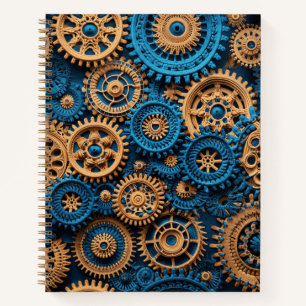 Crochet Steampunk Gear Muster Brown Blue Notizbuch