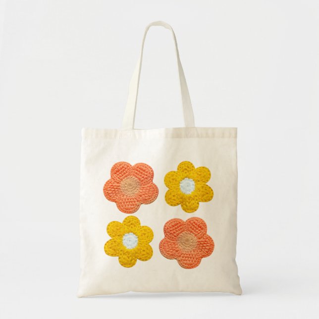 Crochet-Style Floral Tote Bag – Handmade Look Tragetasche (Vorne)