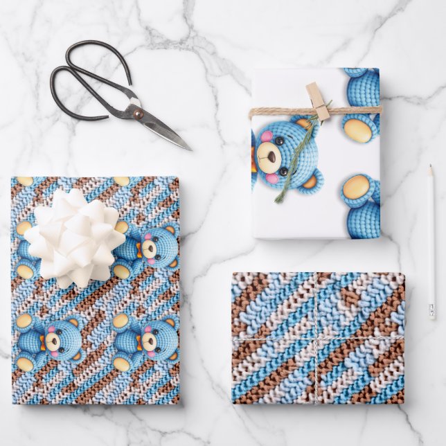 Crochet Teddy Bear Baby Shower Geschenkpapier Set (Vorderseite)