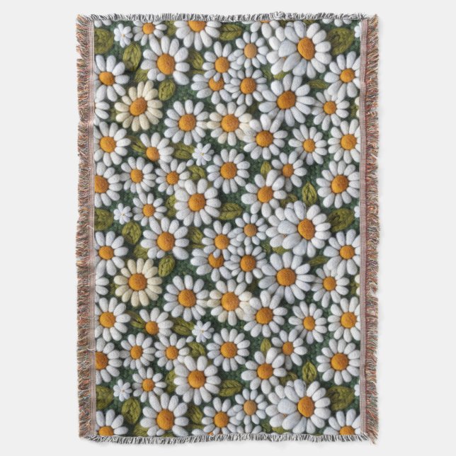 Crochet White Daisies Spring Wildflowers Decke (Vorderseite Vertikal)
