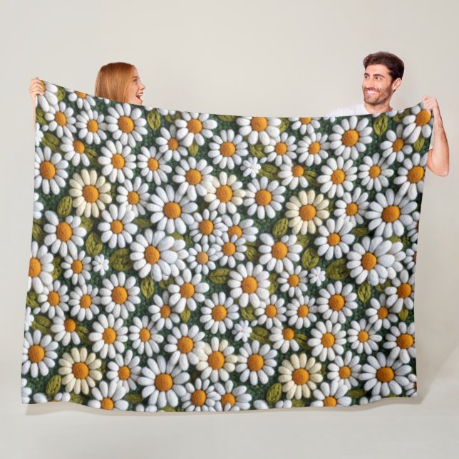 Crochet White Daisies Spring Wildflowers Fleecedecke (Beispiel)