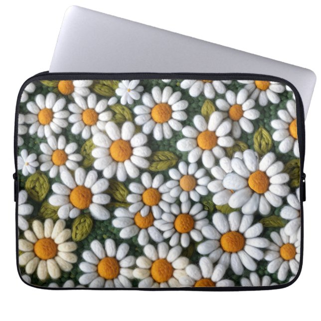 Crochet White Daisies Spring Wildflowers Laptopschutzhülle (Vorderseite)
