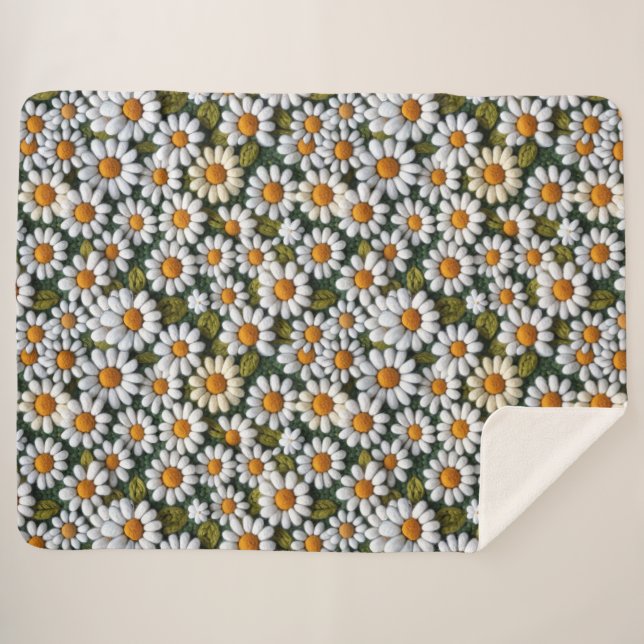 Crochet White Daisies Spring Wildflowers Sherpadecke (Vorderseite (Horizontal))