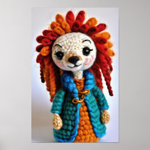 Crocheted Doll mit einem freundlichen Gesicht Poster
