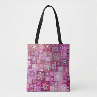 Crocheted Snowflakes Pink Digital Patchwork Tasche