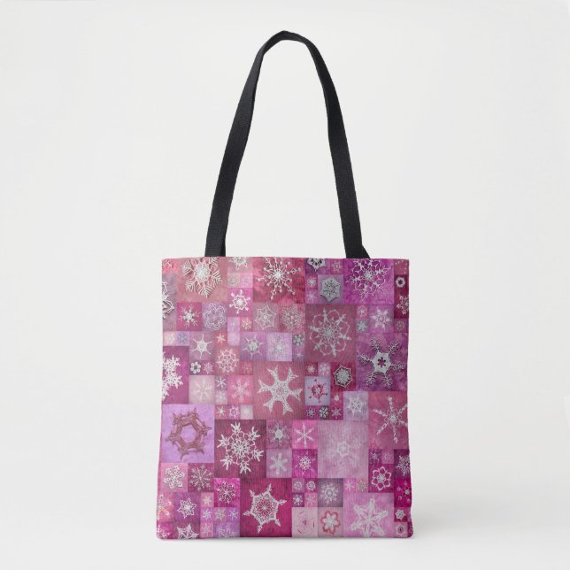 Crocheted Snowflakes Pink Digital Patchwork Tasche (Vorderseite)
