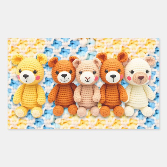 Crocheted Stuffed Animals Blue and Yellow Rechteckiger Aufkleber (Vorderseite)