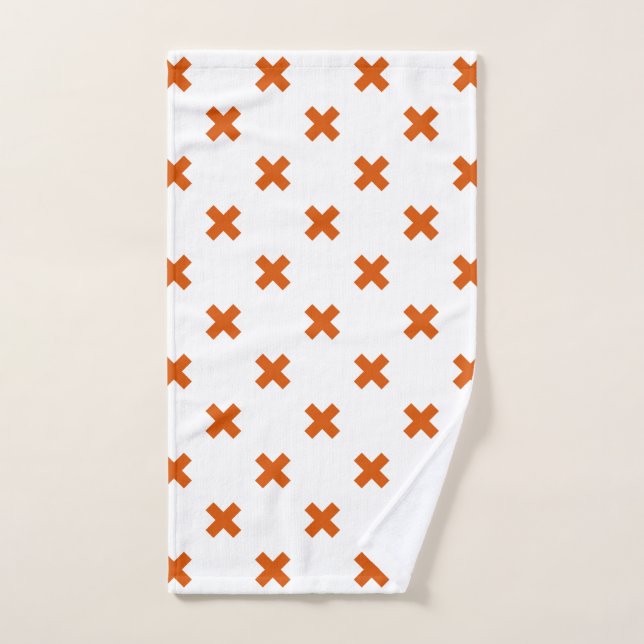 Crochets orange sur blanc (Serviette à main)