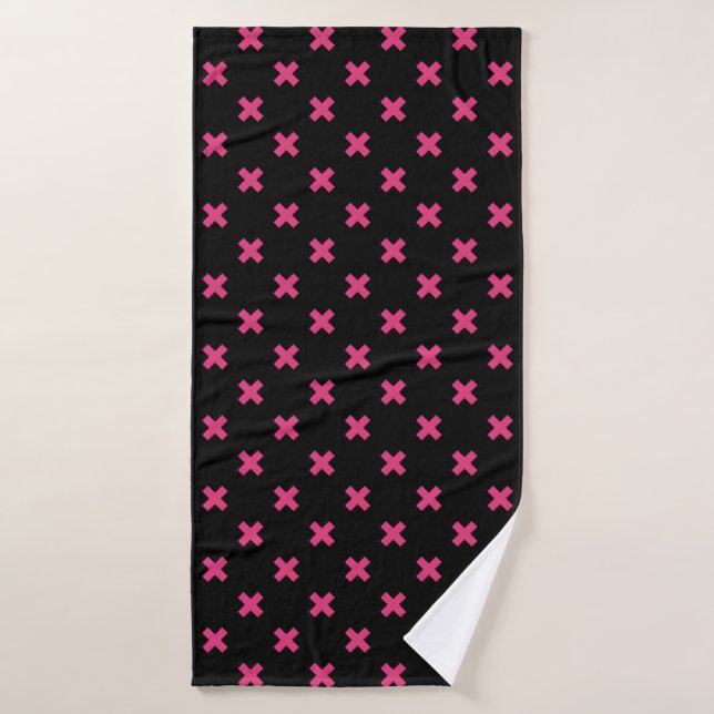 Crochis Fuchsia sur noir (Serviette de bain)