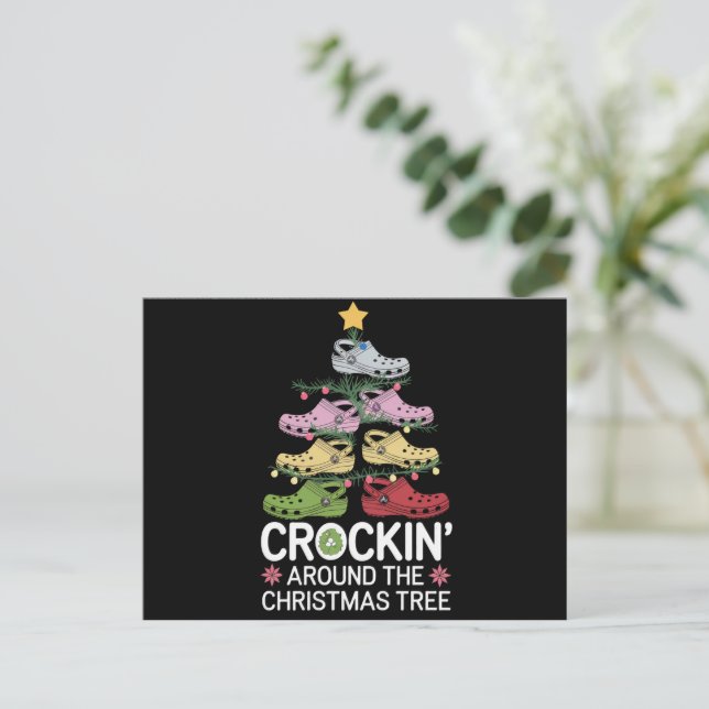 Crockin' um den Christbaum Feiertagspostkarte (Stehend Vorderseite)