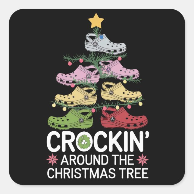 Crockin' um den Christbaum Quadratischer Aufkleber (Vorderseite)