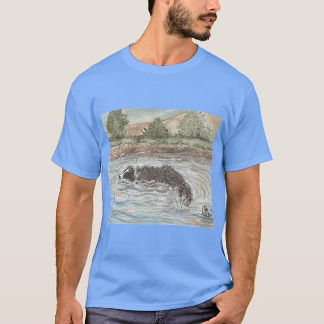Crococollie Border Collie Dog in the Water funny T-Shirt (Vorderseite)